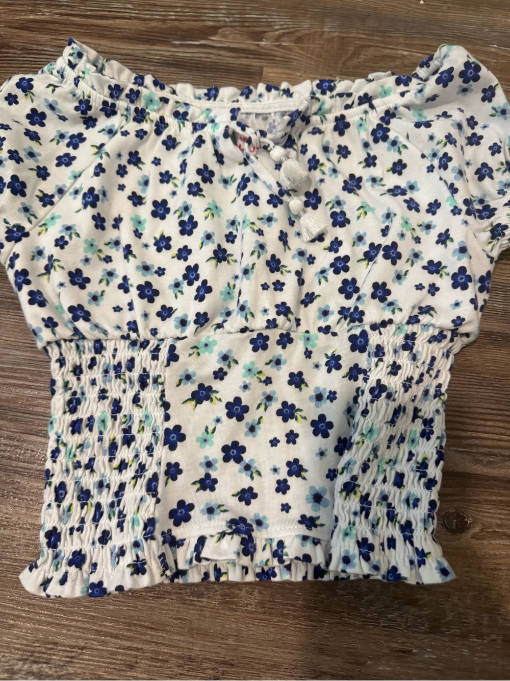 Justice White Crop Top with Navy & Aqua Floral Print